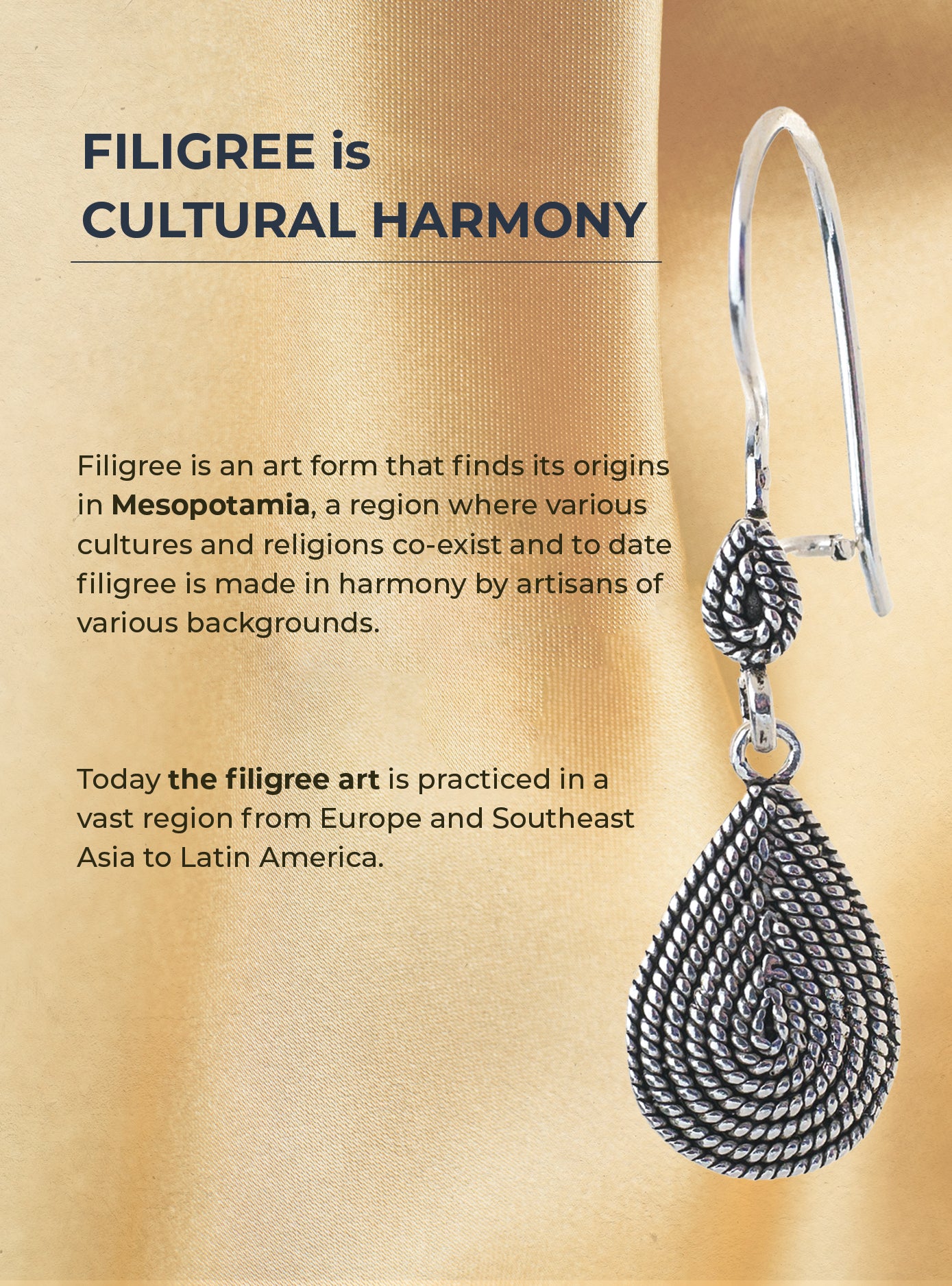 MESOP Teardrop Womens Silver Earrings, 925 Sterling Silver Drop Earrings, Timeless Mesopotamia History Inspired, Fluted Filigree Dangle Earrings and Valentines Day Gift